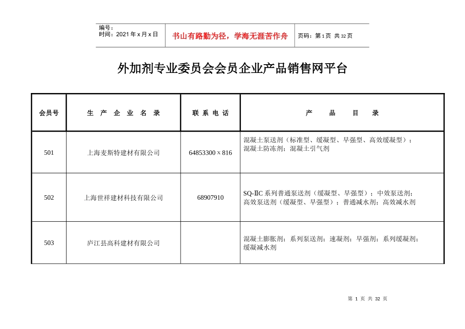 外加剂专业委员会会员企业产品销售网平台_第1页