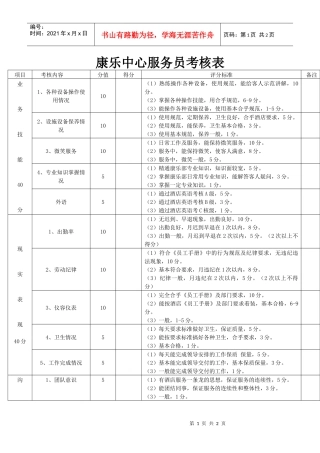康乐中心服务员考核表