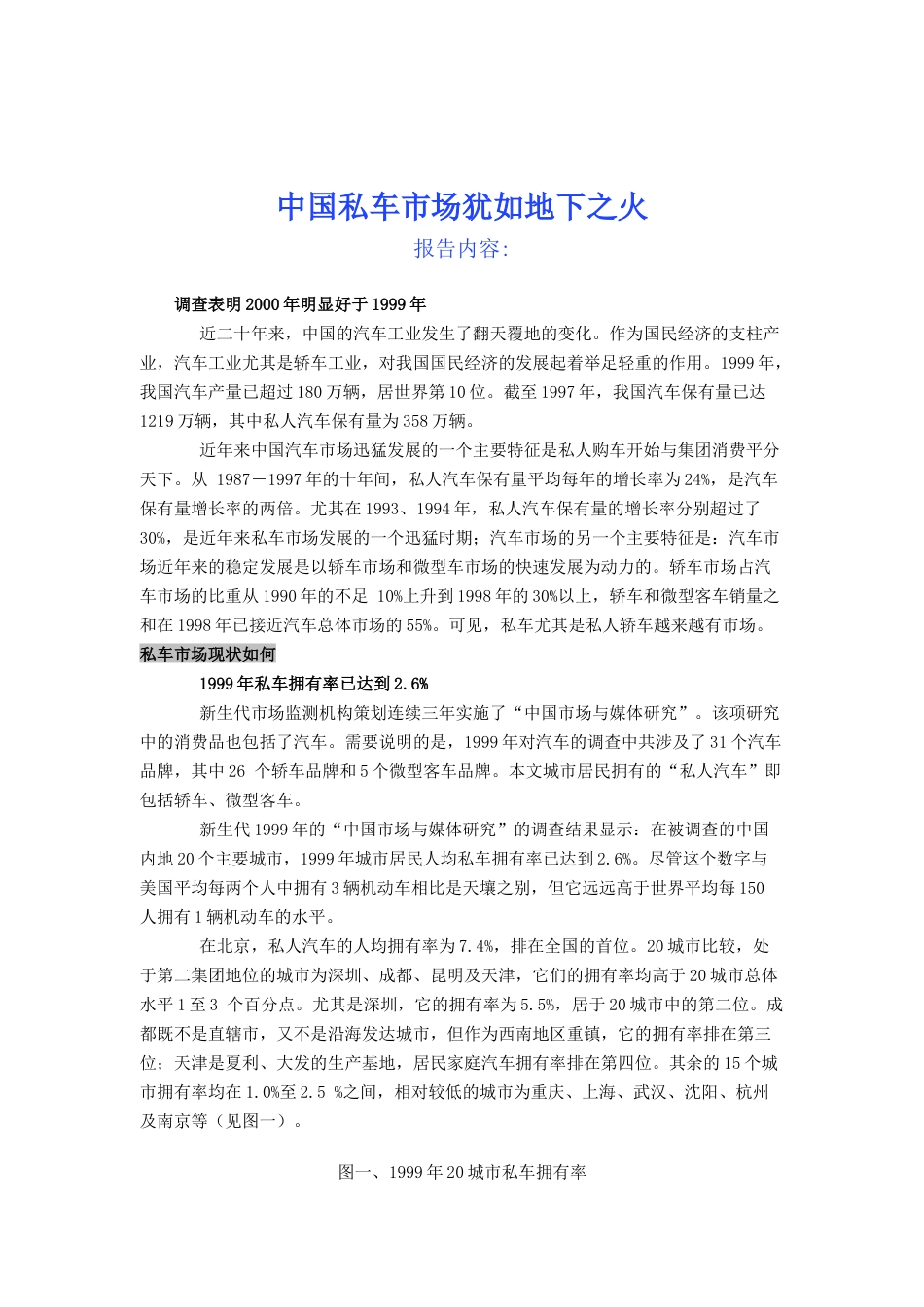 中国私车市场犹如地下之火（全国20城市调查）_第1页