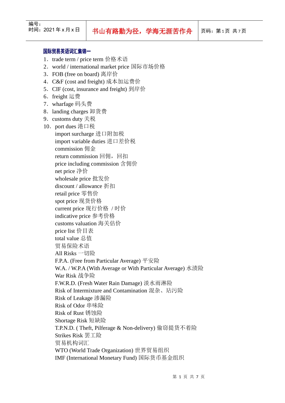 国际贸易英语词汇集锦_第1页