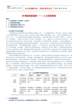HR管理的新趋势------人力资源营销