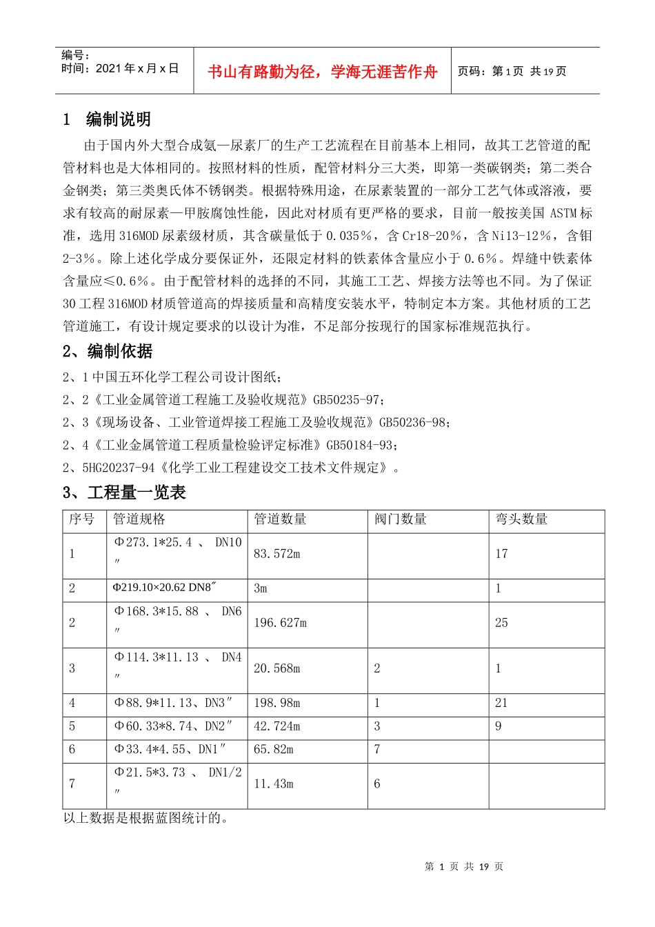 316L管道施工方案_第1页