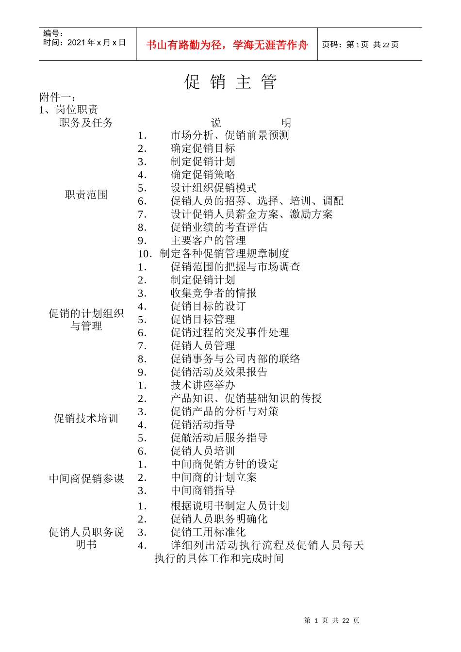 促销主管的岗位职责_第1页