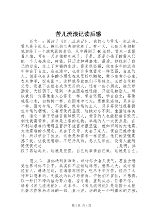 苦儿流浪记读后感