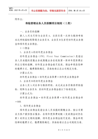 寿险营销业务人员报酬项目细则