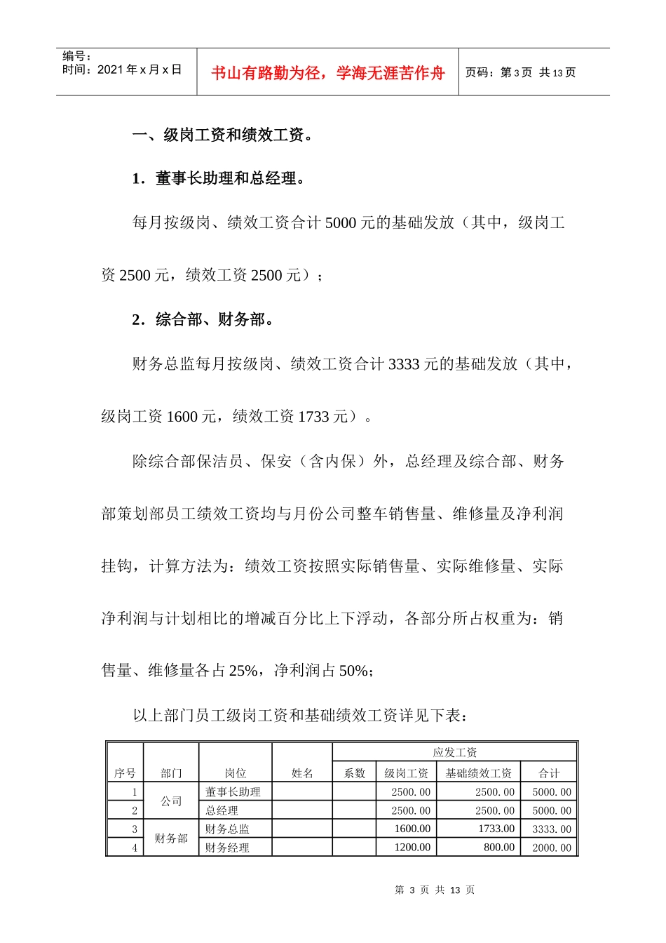 XXX某汽车销售服务有限公司工资方案(X年度执行稿)_第3页
