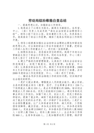 劳动局综治维稳自查总结