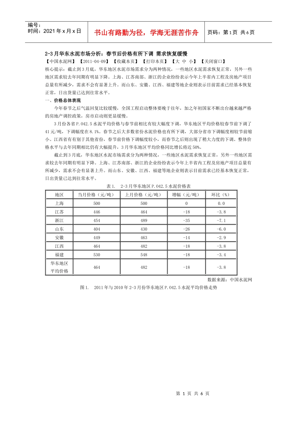 XXXX年2-3月华东水泥市场分析_第1页
