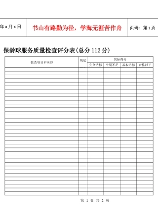 保龄球服务质量检查评分表(总分112分)