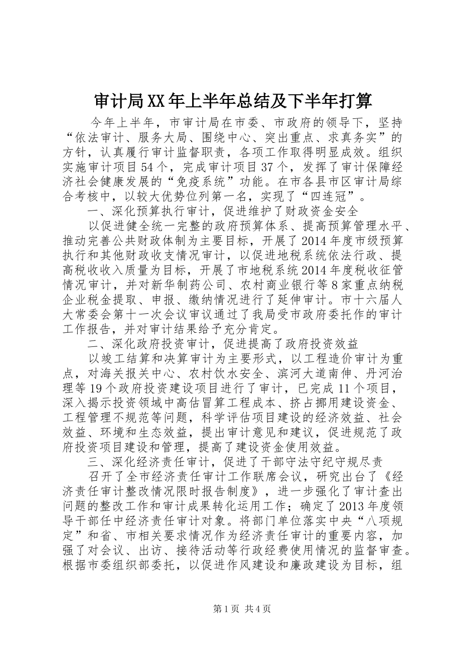 审计局XX年上半年总结及下半年打算_第1页