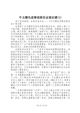 牛玉儒先进事迹报告会观后感(1)