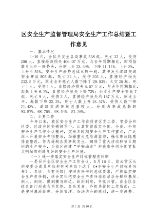 区安全生产监督管理局安全生产工作总结暨工作意见