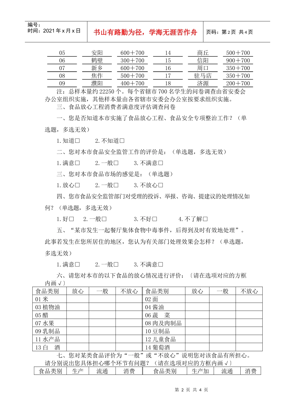 食品安全工作水平评估消费者满意度调查方案_第2页