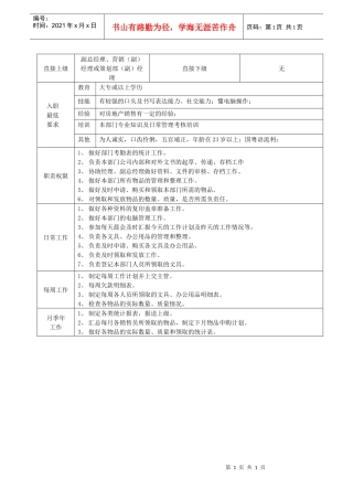 营销系统文员及物资管理员职务说明书