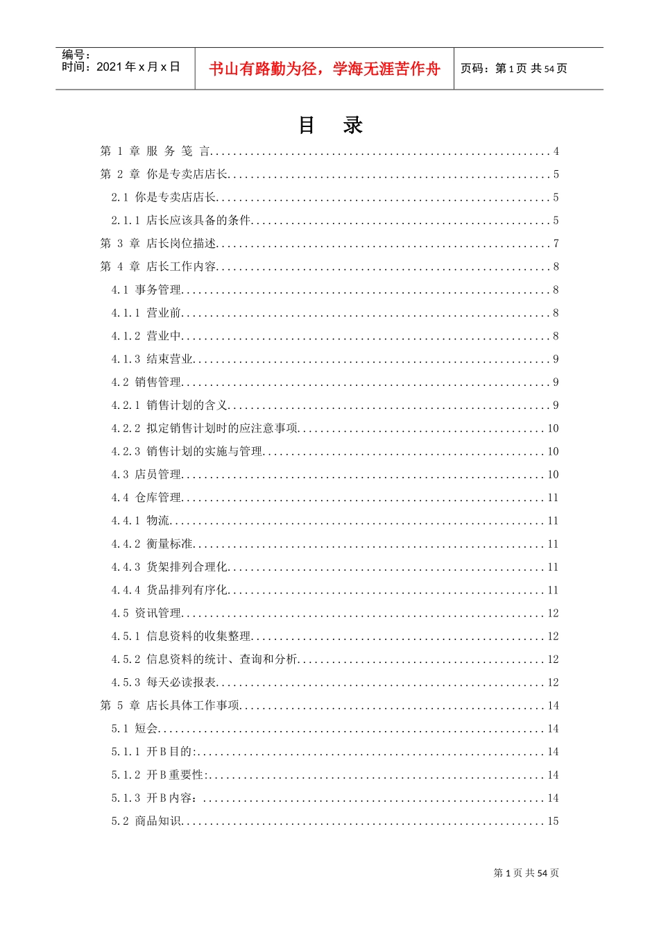 某某品牌店长工作手册_第1页