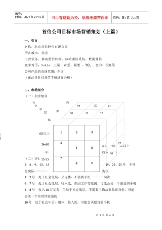 首信公司目标市场营销策划