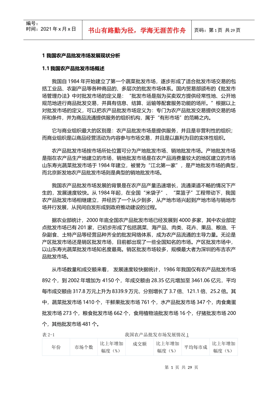我国农产品批发市场发展现状分析课程_第1页
