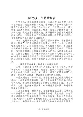 区民政工作总结报告