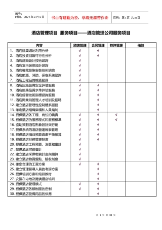 酒店管理项目服务项目——酒店管理公司服务项目XXXX(