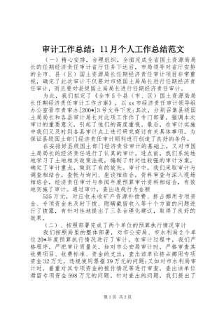 审计工作总结：11月个人工作总结范文