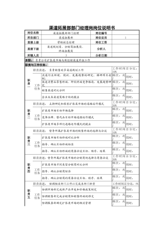 渠道拓展部部门经理岗岗位说明书