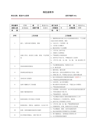 某大型跨国连锁超市配送中心经理岗位说明书