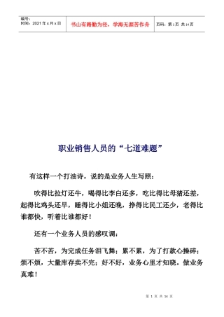 试谈职业销售人员的七道难题