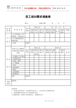 销售人员培训需求调查