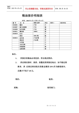 粮油报价明细表