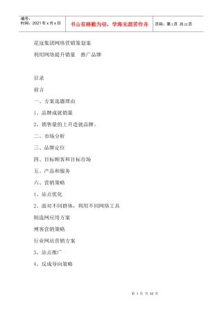 花冠集团网络营销策划案--利用网络提升销量推广品牌