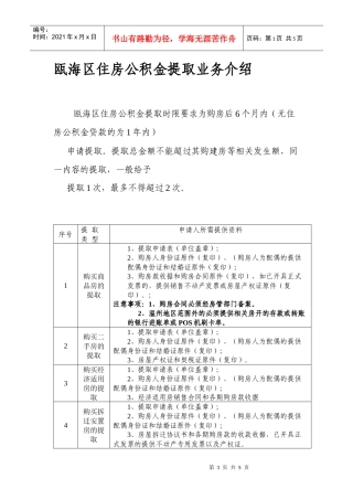 瓯海区住房公积金提取业务介绍