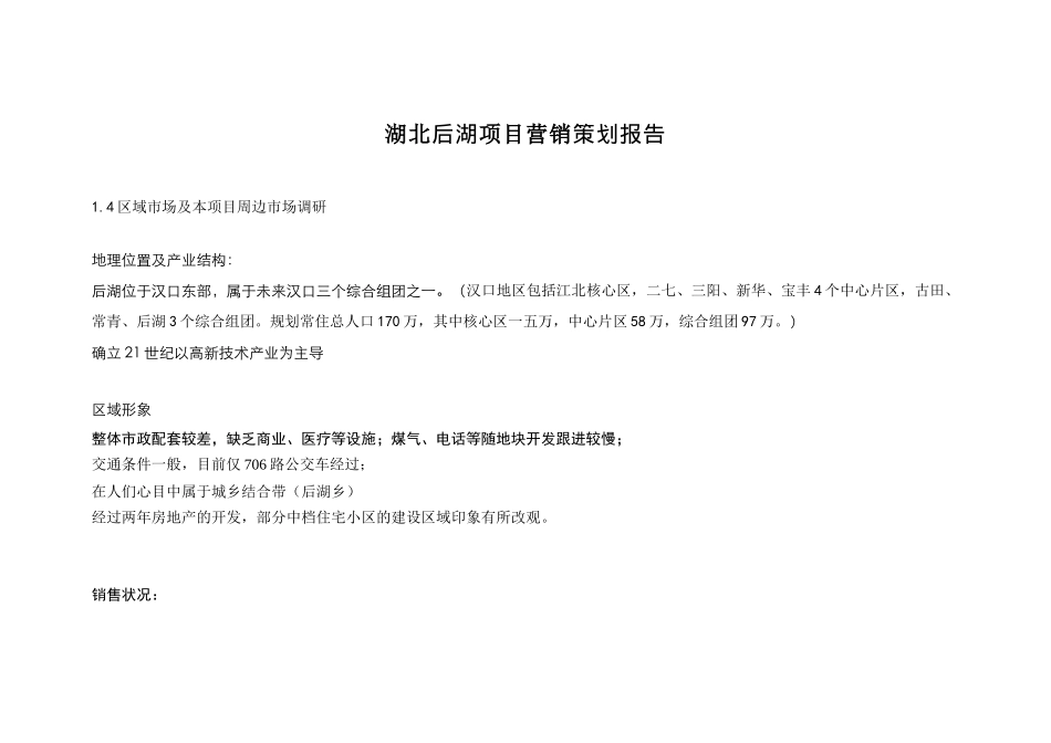 湖北某某房地产项目营销策划报告_第1页