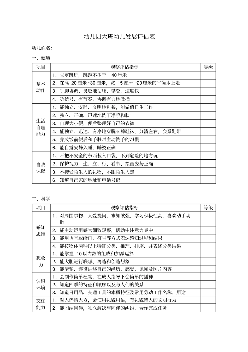 幼儿园幼儿发展评估表93205_第1页