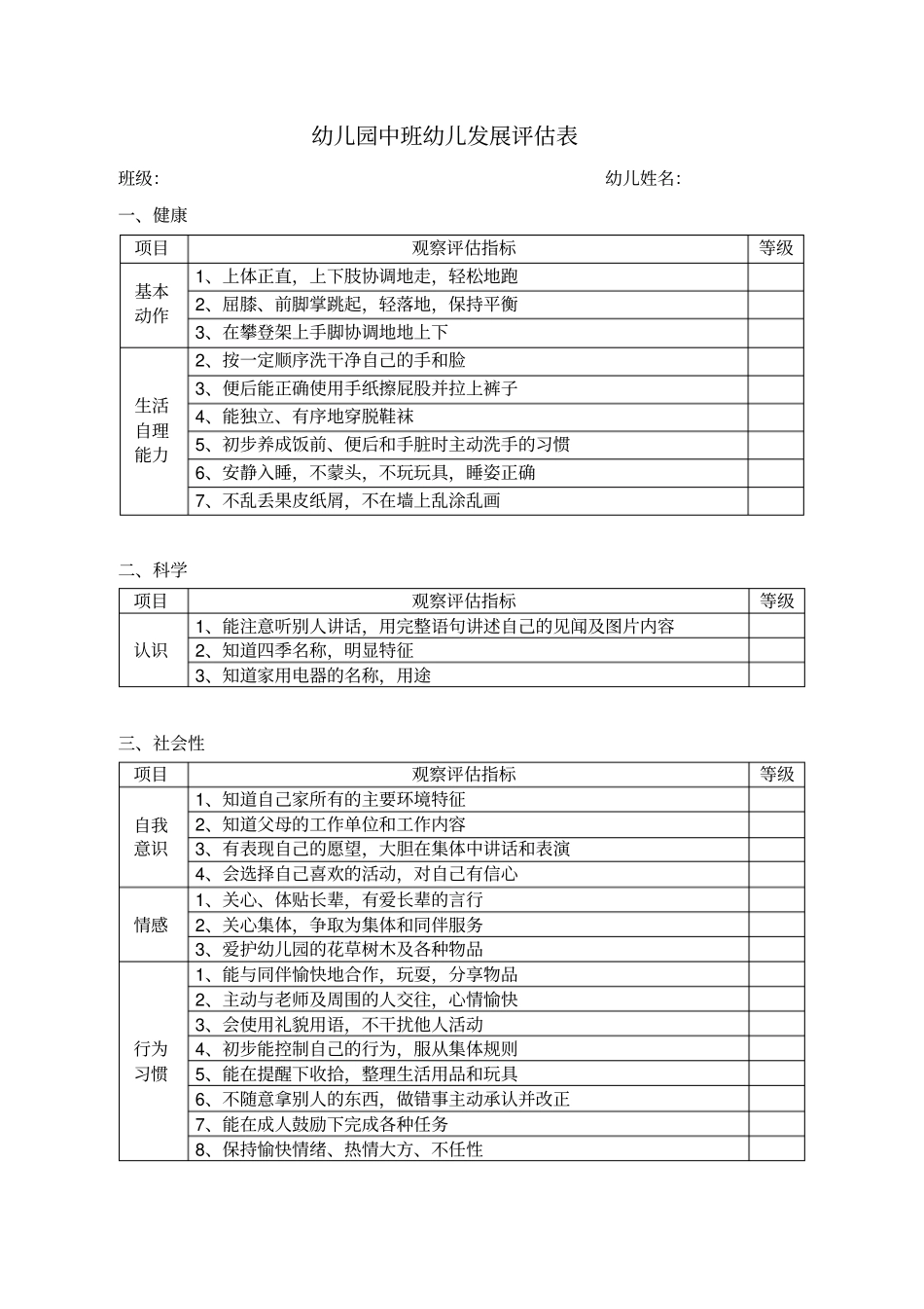 幼儿园幼儿发展评估表93205_第3页