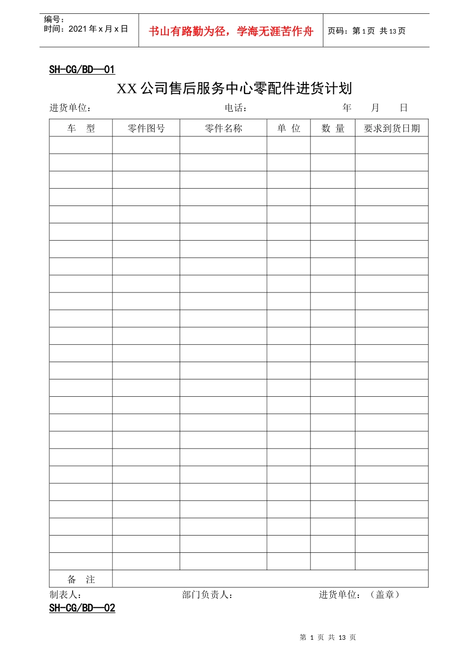 某公司售后采购部管理表格_第1页