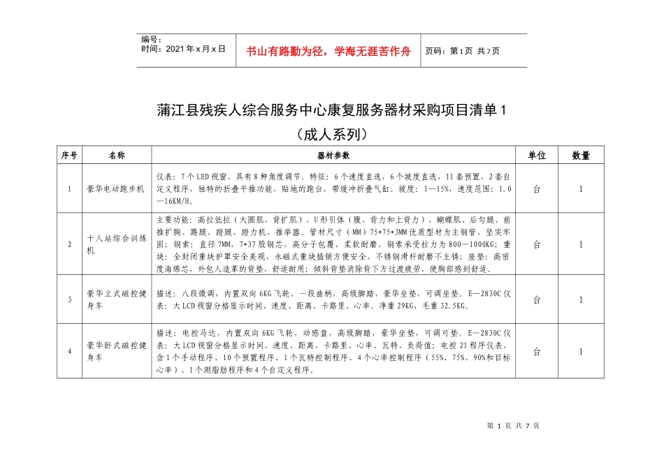 蒲江县残疾人综合服务中心康复服务器材采购项目清单1_第1页