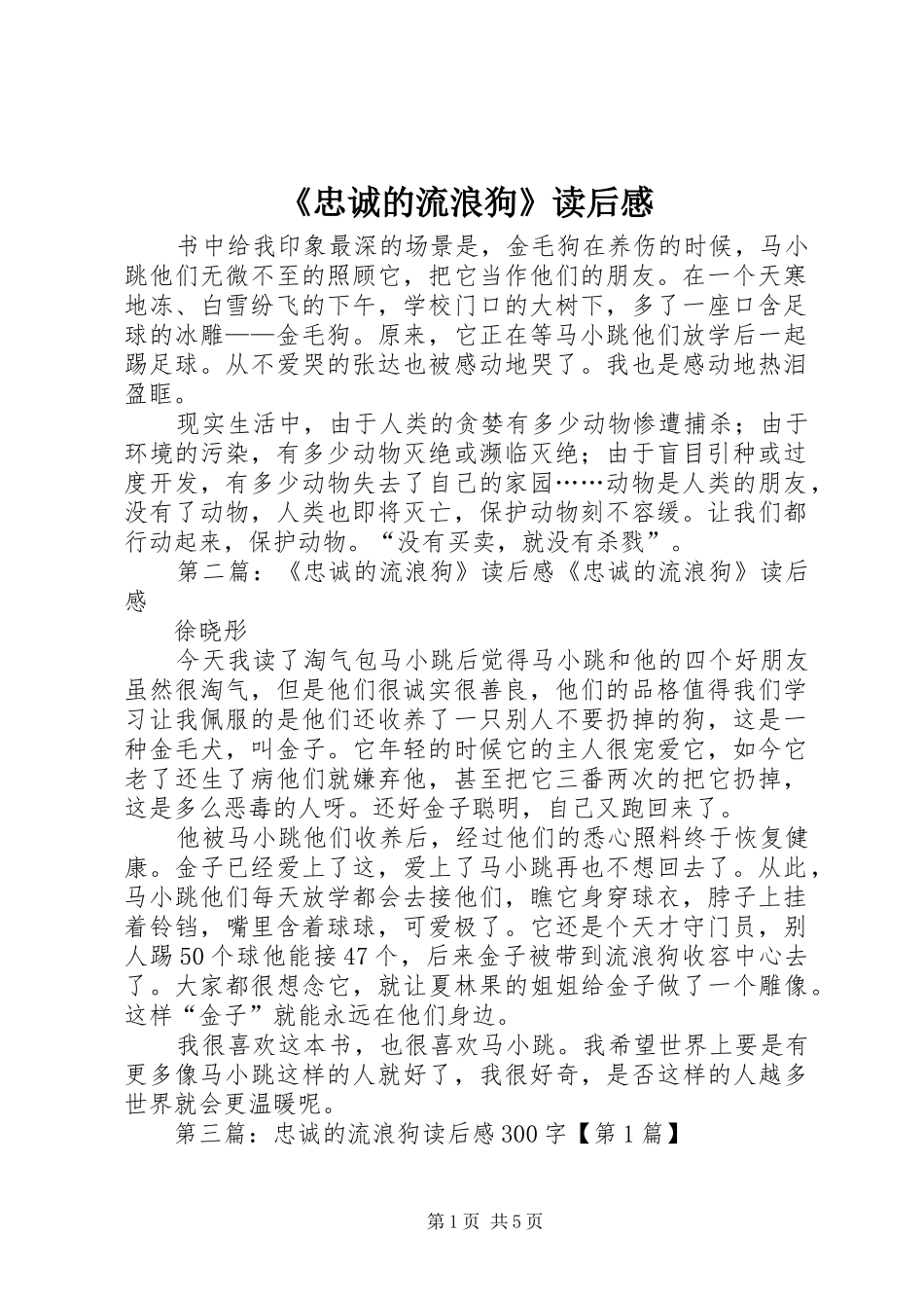 《忠诚的流浪狗》读后感_第1页