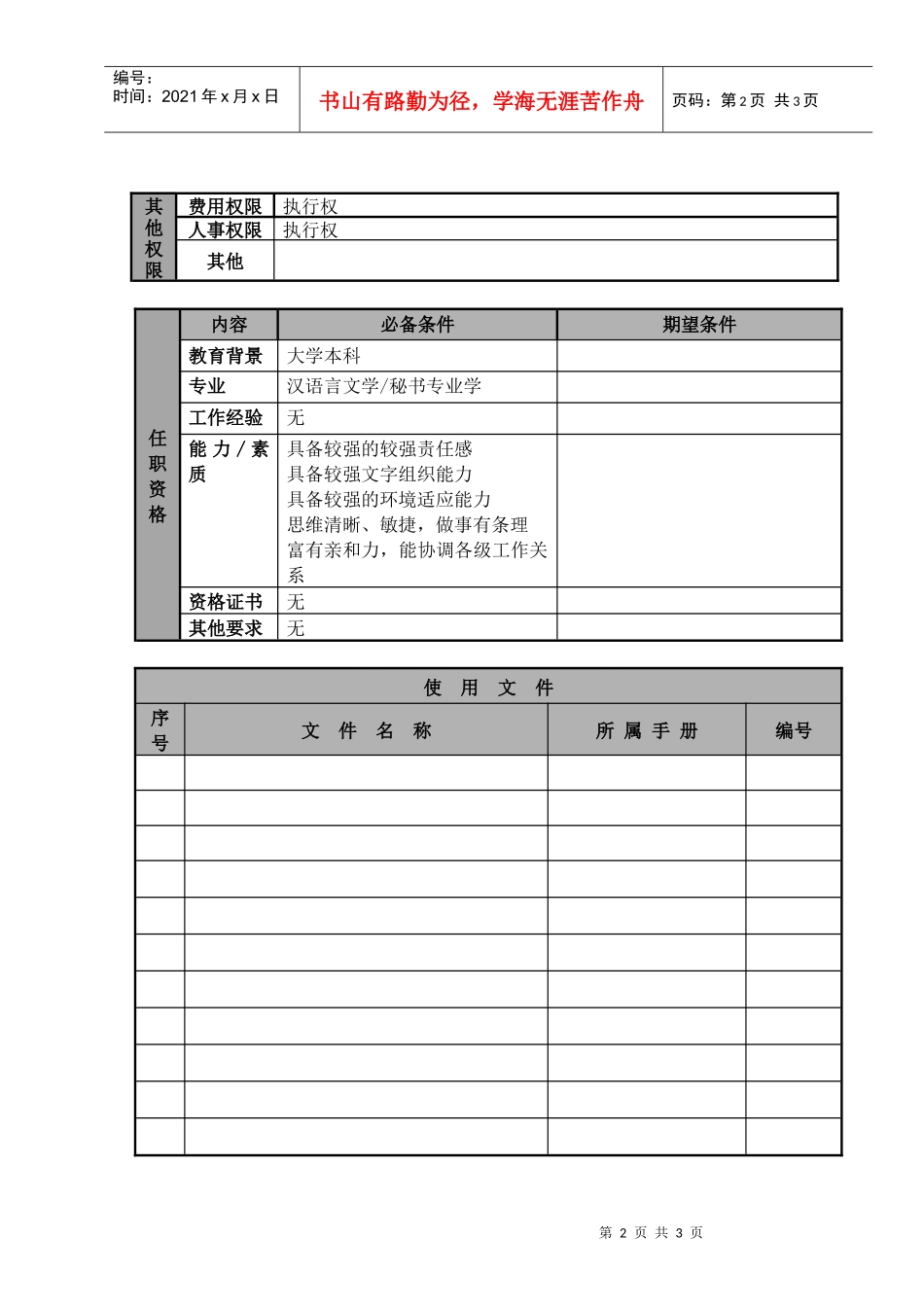 某航空物流公司业务管理助理职位说明书及关键绩效标准_第2页