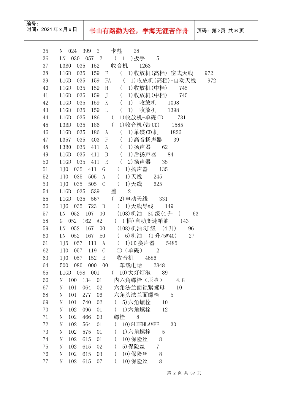 新宝来维修配件价格明细表_第2页