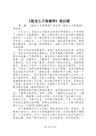 《独龙之子高德荣》观后感