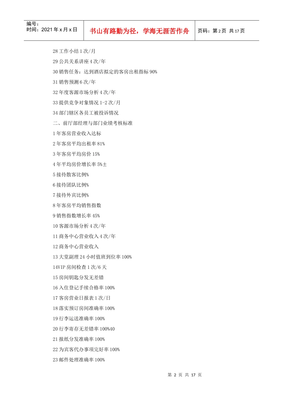 酒店各部门经理业绩考核标准（18P）_第2页