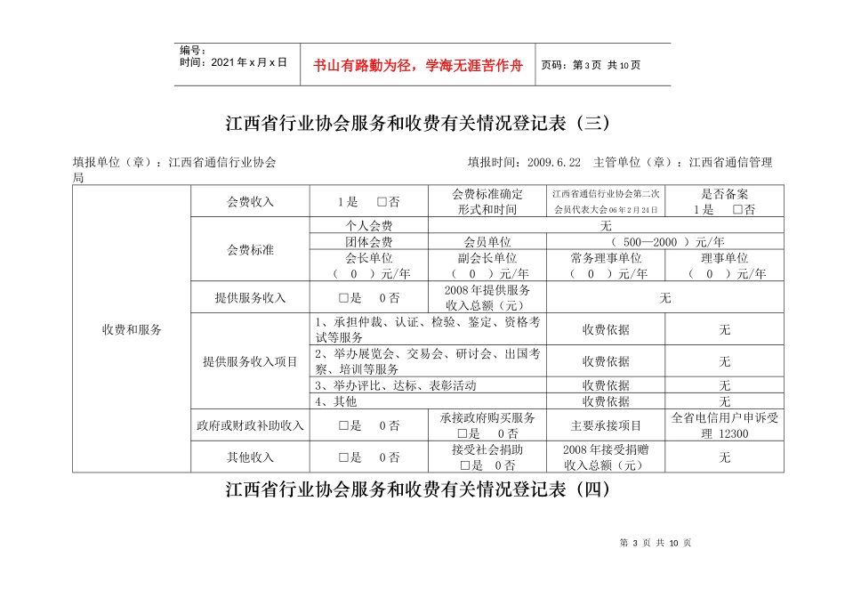 江西省行业协会服务和收费有关情况登记表（通信行业协会）doc_第3页