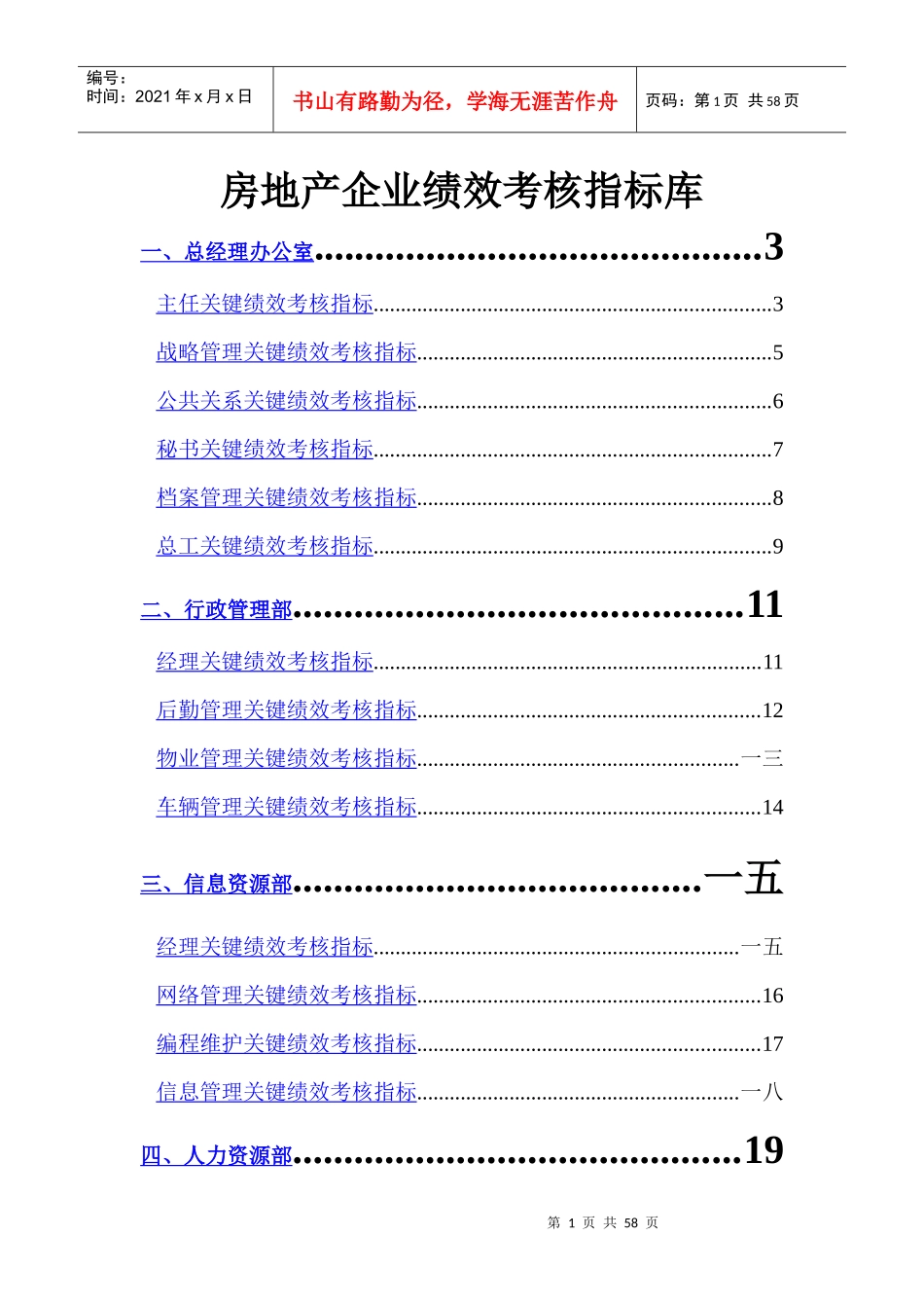 房地产企业绩效考核指标库_第1页