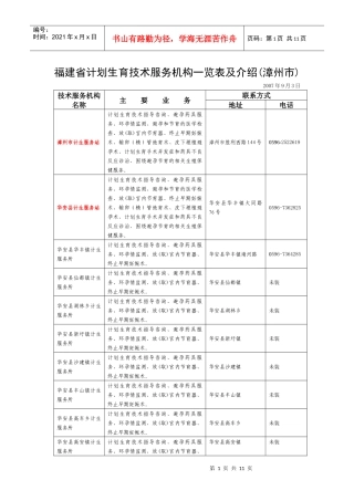 福建省计划生育技术服务机构一览表及介绍(漳州市)