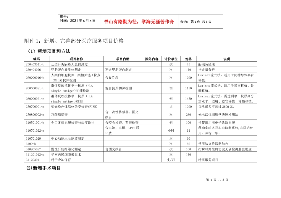 附件1：新增、完善部分医疗服务项目价格_第1页