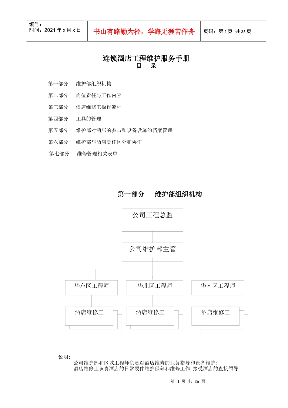 连锁快捷酒店工程维护服务手册_第1页