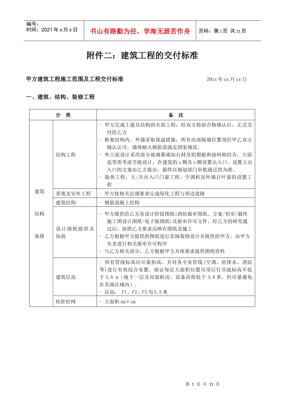 知名超市麦场建筑工程的交付标准_第1页