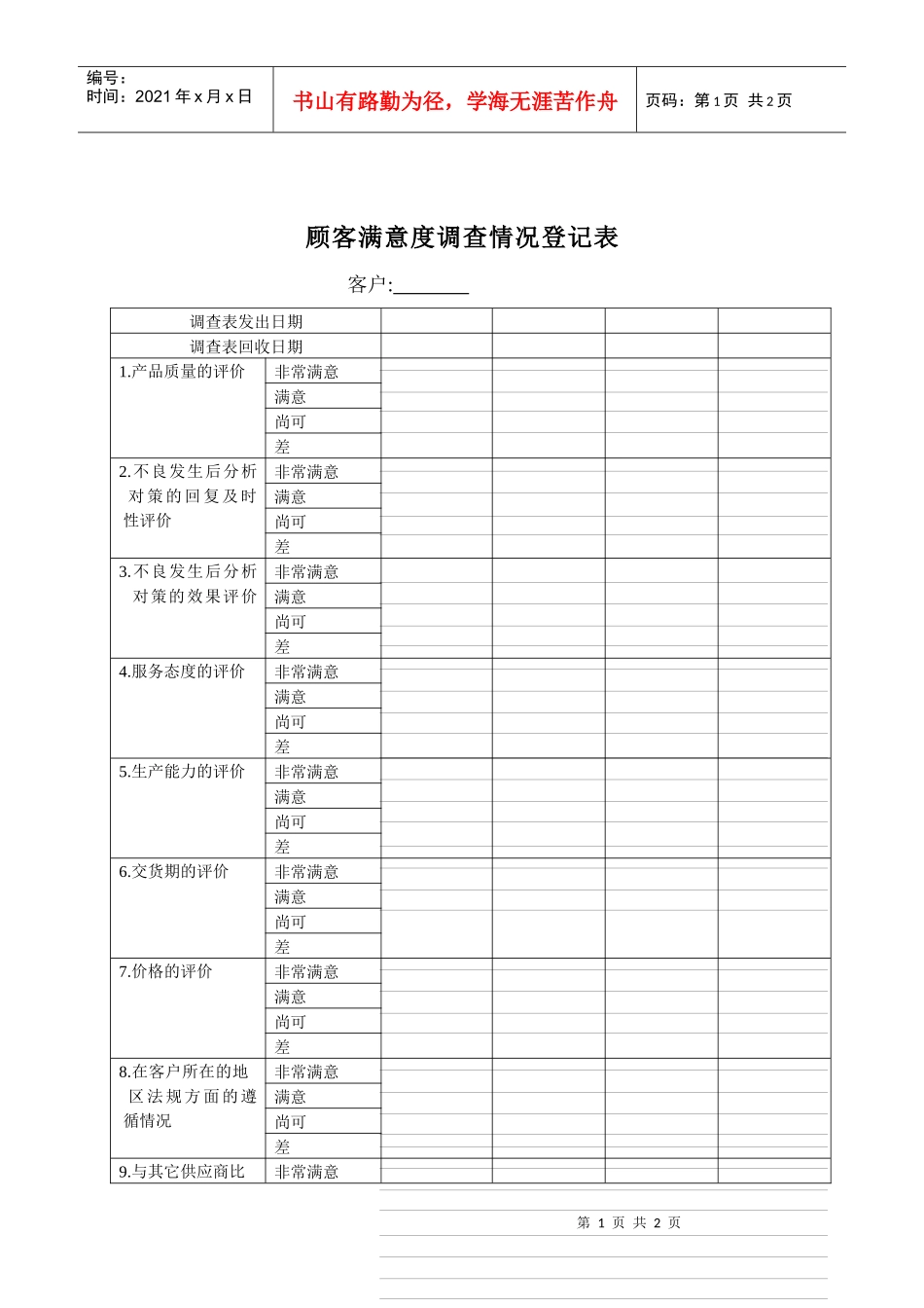 顾客满意度调查情况登记表(1)_第1页