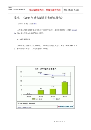 某年盛大新浪业务研究报告