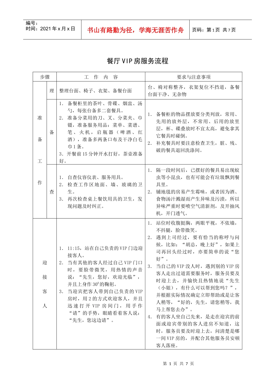 餐厅VIP房服务流程_第1页